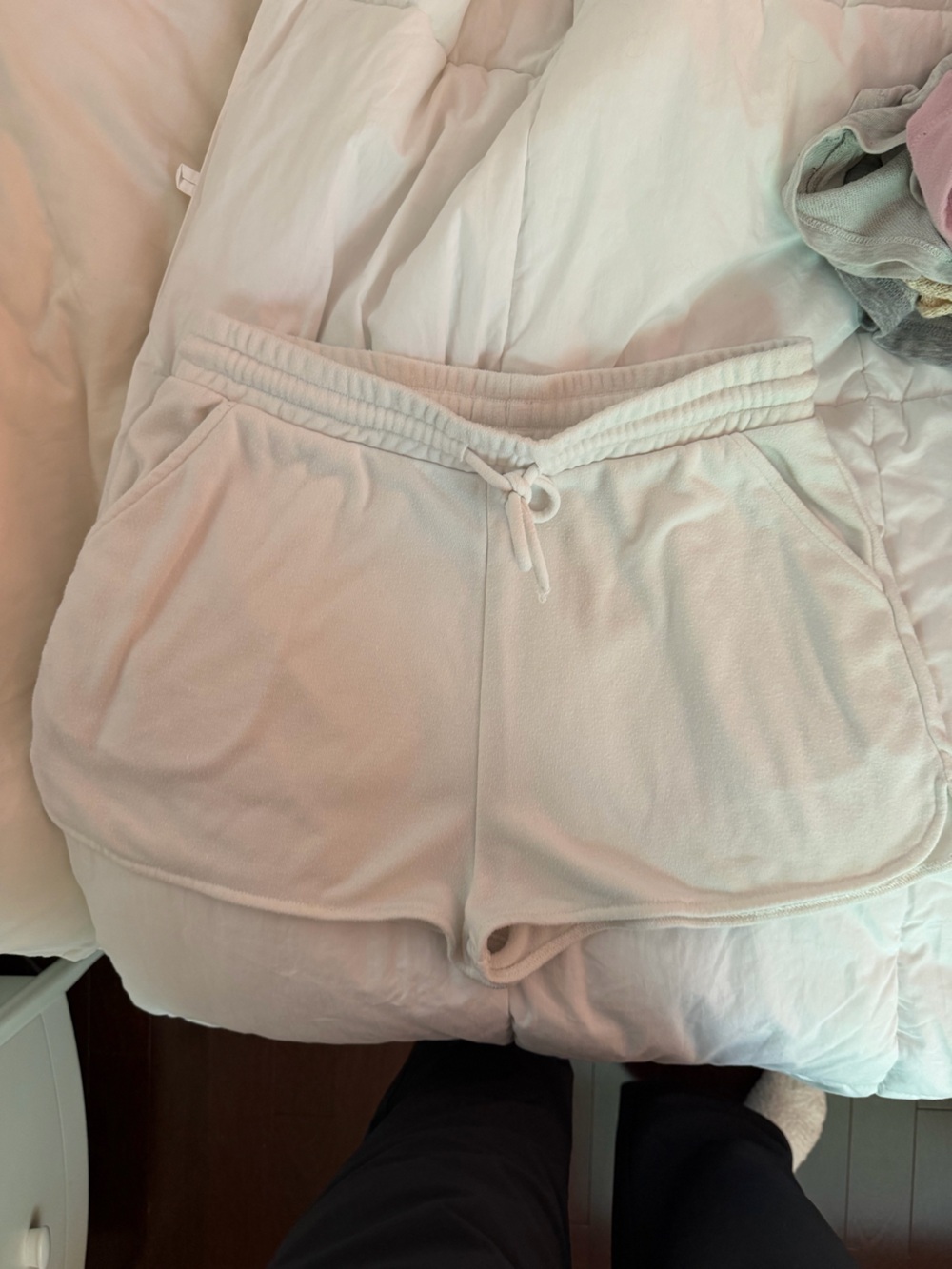 Zara Cream Plush Drawstring Lounge Shorts